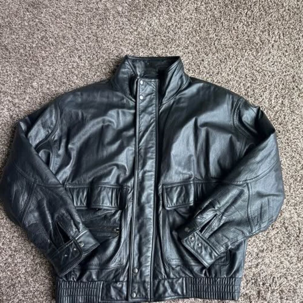 Vintage Members Only Black Genuine Leather Bomber Jacket Quilted Lined Men's L
